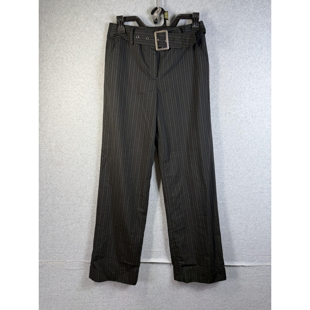 Larry Levine Pants Womens 4 Gray Pinstripe Belted Cuffed Dress Trousers Work